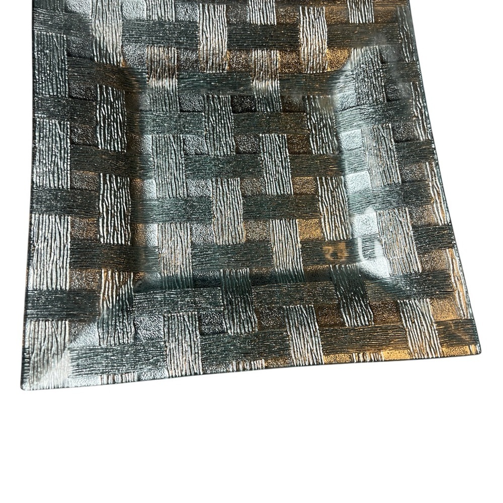 Metallic Woven Glass Decorative Tray - Silver 10”x10” - Picture 2 of 3